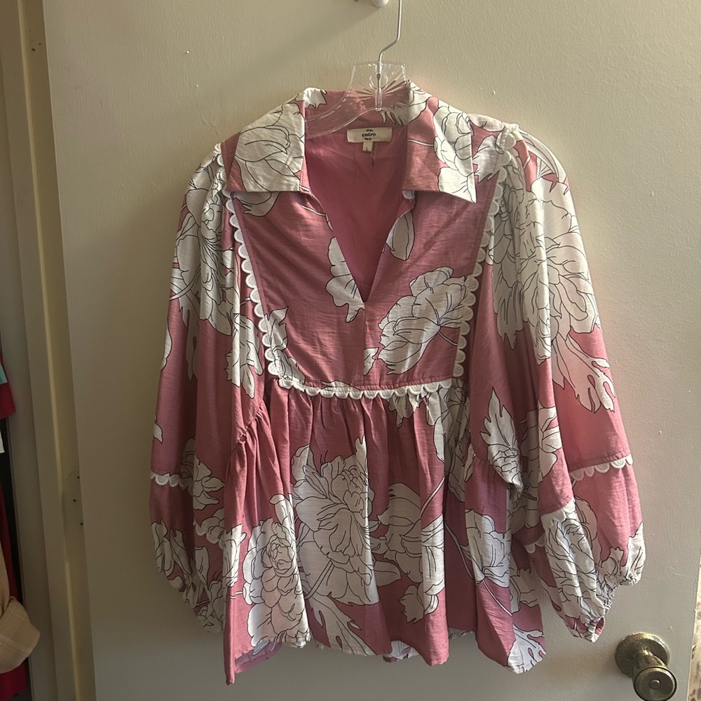 Entro Pink & White Floral Peasant Tunic